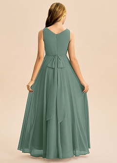 Azazie Mannie Junior A-Linie Plissee Chiffon Kleid Eukalyptus image2