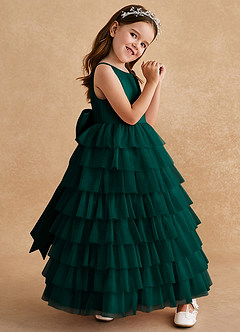 Azazie Twinkle Toes vestidos de niña de las flores Vestido de Pino de Tul de Corte En A con Lazo image3