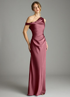 Azazie Emerson Bridesmaid Dresses Desert Rose Mermaid Off the Shoulder Stretch Satin Dress image5