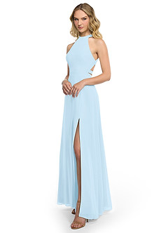 Azazie Clarice Bridesmaid Dresses Sky Blue A-Line Halter Chiffon Dress image2