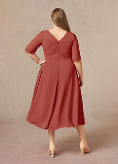 Azazie Naomi Kleider für die Brautmutter A-Linie Bootshals Gefaltet Chiffon Kleid Terrakotta image11