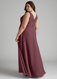 Azazie Flora Brautjungfernkleider A-Linie Plissee Chiffon Kleid Sangria image11