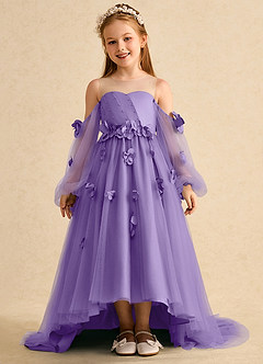 Azazie Karrie Abiti da Ragazza di Fiori Abito A-Line in Tulle Con Maniche Tahiti image1