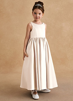Azazie Bettie Flower Girl Dresses White Alabaster A-Line Bow Matte Satin Dress image4