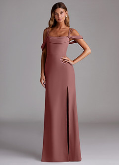 Azazie Callan Robes de demoiselle d'honneur Robe Sirène Convertible en Mousseline de soie Plissée Rose Du Désert image1