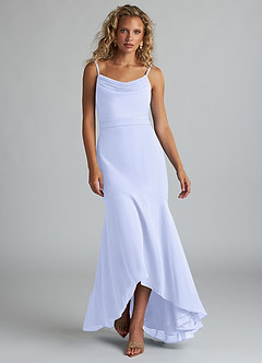 Azazie Summer Bridesmaid Dresses Lavender Mermaid Scoop Cowl Chiffon Dress image4
