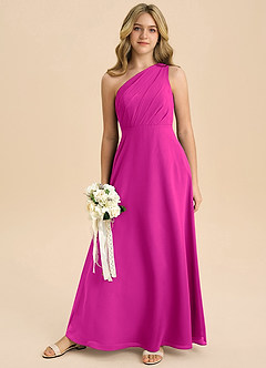 Azazie Phaedra Junior Fuchsia A-Line Pleated Chiffon Dress image8