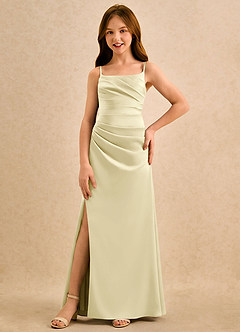 Azazie Cannoli Girls Formal Robe Demoiselle D'honneur Fillette Robe Trapèze en Satin extensible Plissée Sorbet Citron image3