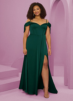 Barbie ♥ Azazie Jurken voor bruidsmeisjes Jurk van Stretch Satijn met A-Lijn Off the Shoulder Smaragd image8