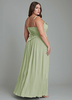 Azazie Stephanie Bridesmaid Dresses Dusty Sage A-Line Pleated Stretch Satin Dress image8