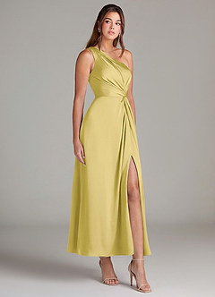 Azazie Brooke Suknie dla druhen Linia A Jedno ramię Satyna elastyczna Długość kostki Sukienka image4