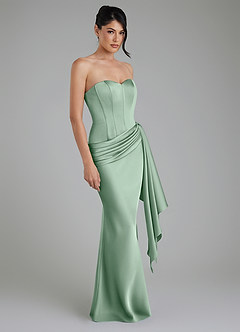 Azazie Draya Robes de demoiselle d'honneur Robe Sirène en Satin extensible Sans bretelles Agave image3