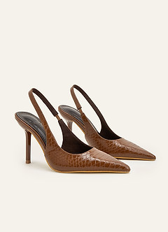 front Slingback-pumps med ormmönster och spetsig tå