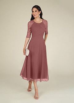 Azazie Dorothea Mother of the Bride Dresses A-Line Scoop lace Chiffon Tea-Length Dress image5