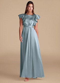 Azazie Daphne Abiti da damigella modesti Abito A-Line Increspato Raso Metallizzato Floor-Length image3