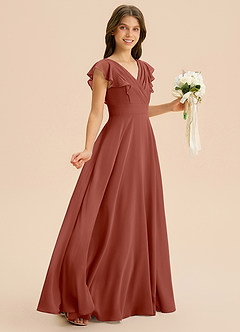 Azazie Anysa Junior Robe Trapèze en Mousseline de soie Rayé Auburn image5