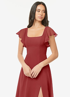 Azazie Bondi Robes de demoiselle d'honneur Robe Trapèze en Mousseline de soie Volant Rouille image6