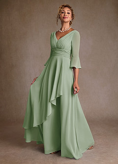 Azazie Eire vestidos de madre de la novia Vestido de Salvia Polvorienta de Gasa de Corte en A con Plisado image3