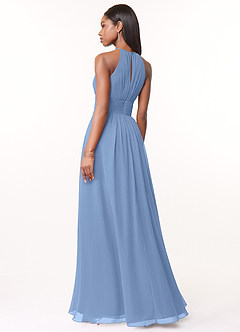 Azazie Bonnie Bridesmaid Dresses Steel Blue A-Line Keyhole Ruched Chiffon Dress image2