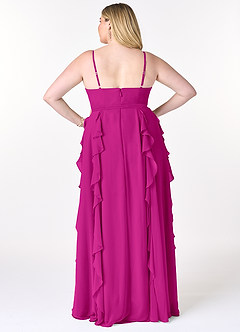 Azazie Peyton Brautjungfernkleider A-Linie Gestreift Chiffon Kleid Fuchsia image8
