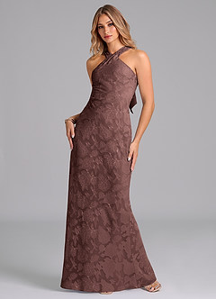 Azazie Doretta Bridesmaid Dresses Espresso Mermaid Pleated Floral Burnout Dress image5