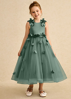 Azazie Atta Flower Girl Dresses Eucalyptus A-Line One Shoulder Tulle Dress image1