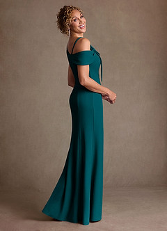 Azazie Rachael Final Sale Dusty Blue Sheath Off the Shoulder Stretch Crepe Dress image5