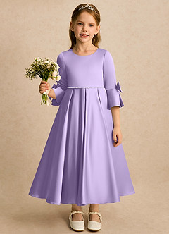 Azazie Eliza Flower Girl Dresses Lilac A-Line Pleated Matte Satin Dress image4