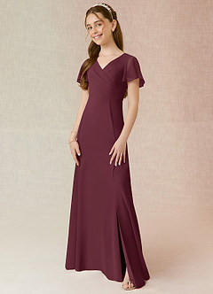 Azazie Induh Junior Cabernet A-Line Ruched Chiffon Dress image1