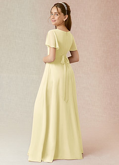 Azazie Induh Junior Lemon Sorbet A-Line Ruched Chiffon Dress image2
