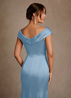 Azazie Aberdeen Mother of the Bride Dresses Powder Blue Sheath Pleated Stretch Satin Dress image5