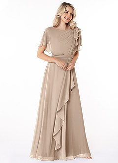 Azazie Aaliyah vestidos de dama de honor modestos Vestido de Corte En A Plisado Scoop Hasta el suelo Gasa image3