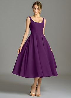 Azazie Amalie Vestidos de damas de honor Vestido de Uva de Gasa de Corte en A con Plisado image3