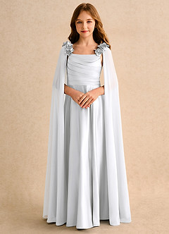 Azazie Rosita Junior Formal vestidos de niña de las flores Vestido de Blanco de Satin Mate de Corte en A con Plisado image5