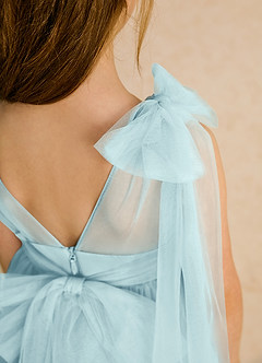 Azazie Dori Robe Demoiselle D'honneur Fillette Robe Trapèze en Tulle Rayé Verre De Mer image8