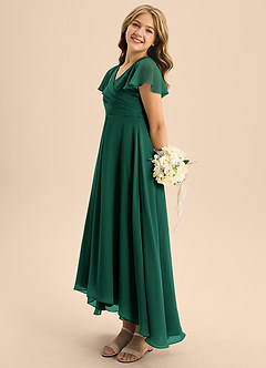 Azazie Induh Junior Emerald A-Line Pleated Chiffon Dress image4