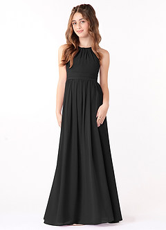 Azazie Jaylah Vestido de Negro de Gasa/ Chiffon de Acampanado con Volante image2