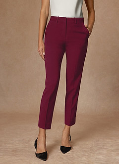 front Whitney Burgundy Structured Stretch Cropped Dress Pants