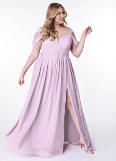 Azazie Lianne Brautjungfernkleider A-Linie Schulterfrei Chiffon Kleid Frostiges Flieder image10