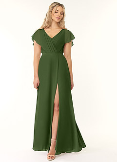 Azazie Rylee Bridesmaid Dresses Olive A-Line Pleated Chiffon Dress image1