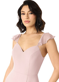 Azazie Everett Vestidos de damas de honor Vestido de Rosa Rubor de Gasa de Corte en A con Cuello en V fruncido image4