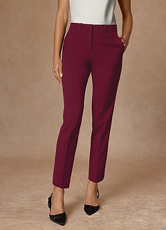 Whitney Burgundy Structured Stretch Full Length Dress Pants
