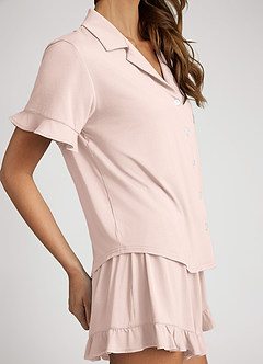 front Bamboo Fiber Ruffled Short Sleeve Pajama Set