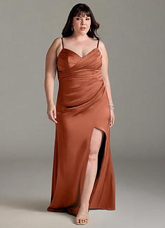 Azazie Yola Bridesmaid Dresses Cedar Rose Sheath V-Neck Pleated Stretch Satin Convertible Dress image9