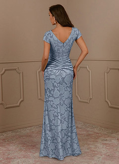 Azazie Roya Mother of the Bride Dresses Dusty Blue Mermaid Ruched Floral Burnout Dress image4