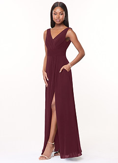 Azazie Karina Bridesmaid Dresses Cabernet A-Line Pleated Chiffon Dress image3