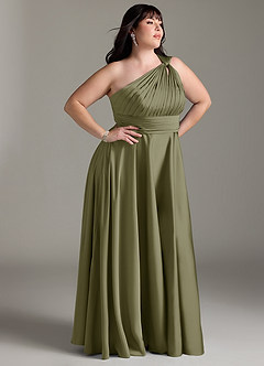 Azazie Charlize Robes de demoiselle d'honneur Robe Trapèze en Satin extensible Ue épaule Pistache image12