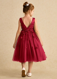 Azazie Lana Blumenmädchenkleider A-Linie ärmellos Matte Satin Kleid Scharlachrot image2