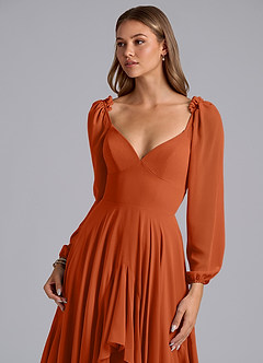 Azazie Karan Bridesmaid Dresses Burnt Orange A-Line Long Sleeve Chiffon Dress image6