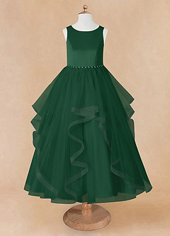 Azazie Sofia Flower Girl Dresses Dark Green A-Line Beaded Tulle Dress image8